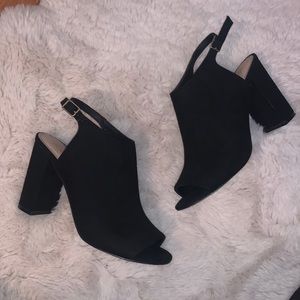Size 7 mix no.6 black suede open toe heeled booties
